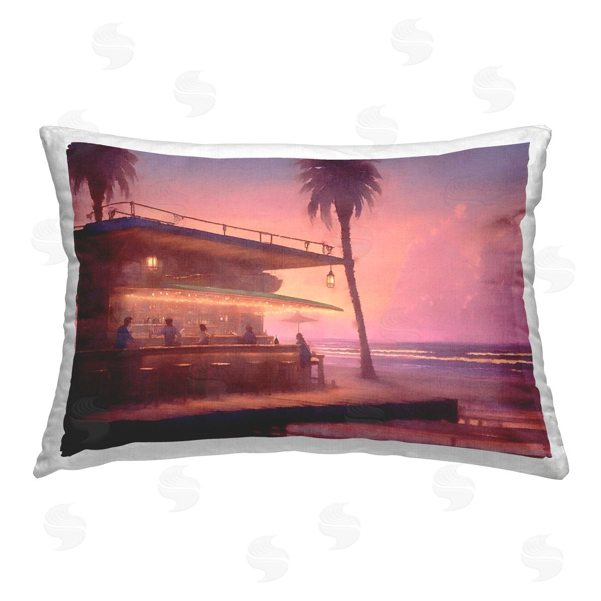 Noah Bay Yellow Van on Beach Printed Plush Polyester Throw Pillow