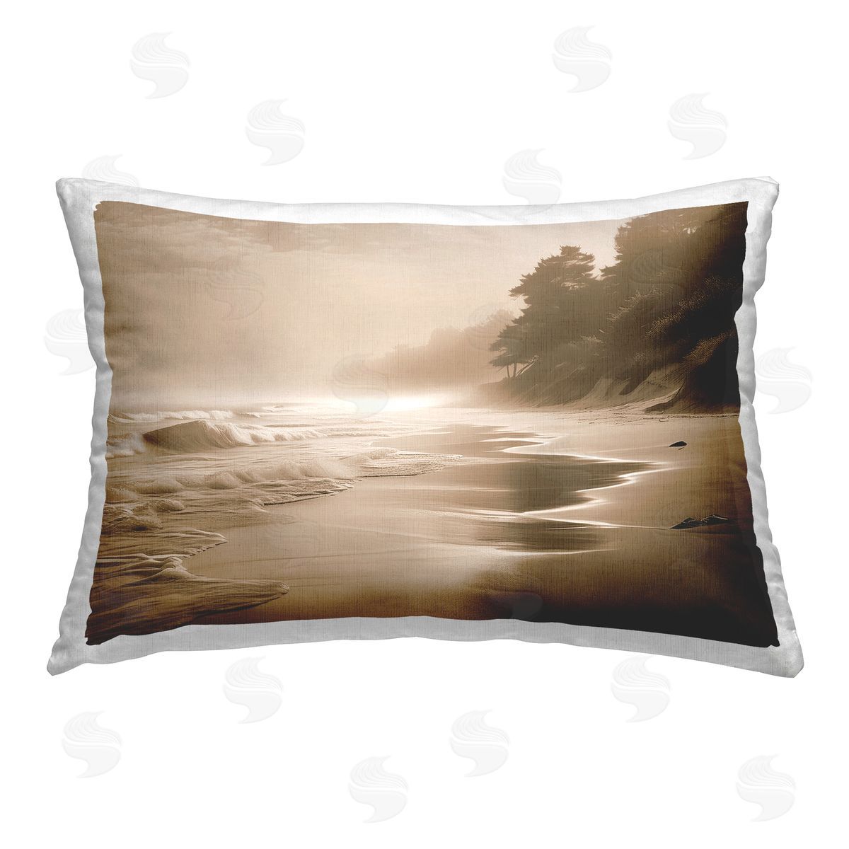 Noah Bay Sepia Smooth Beach Landscape Printed Plush Polyester Throw Pillow