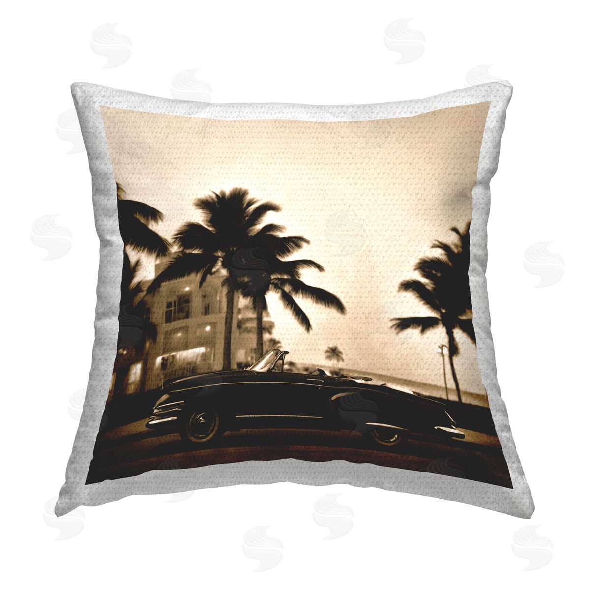 Noah Bay Classic Black Car & Palms Outdoor Quick-Dry Polyester Printed Throw Pillow