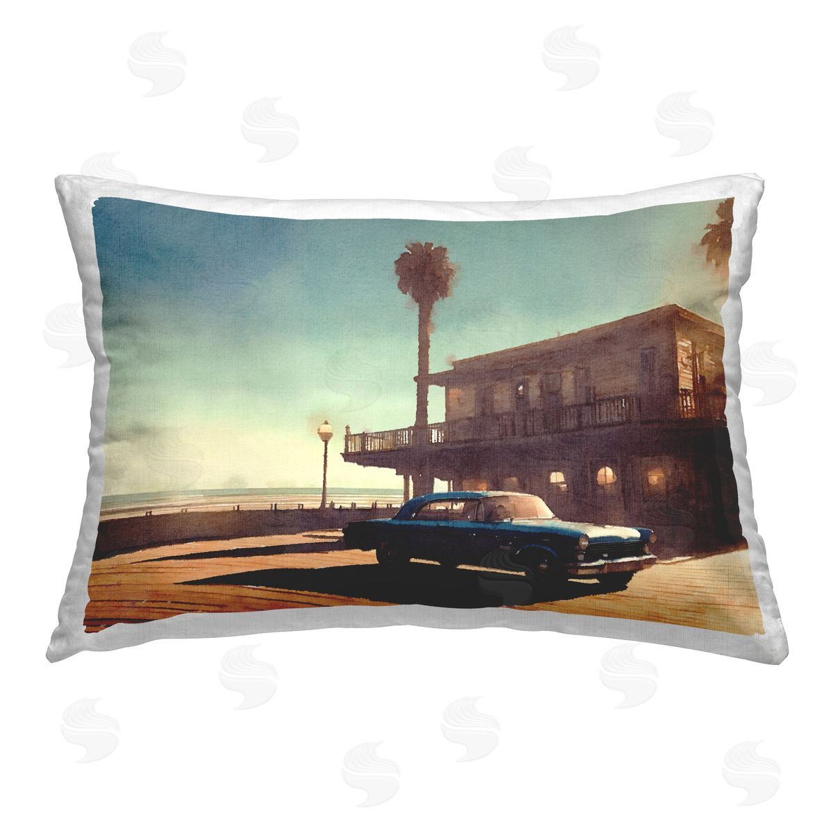 Noah Bay Sunset Glow over Car Printed Plush Polyester Throw Pillow
