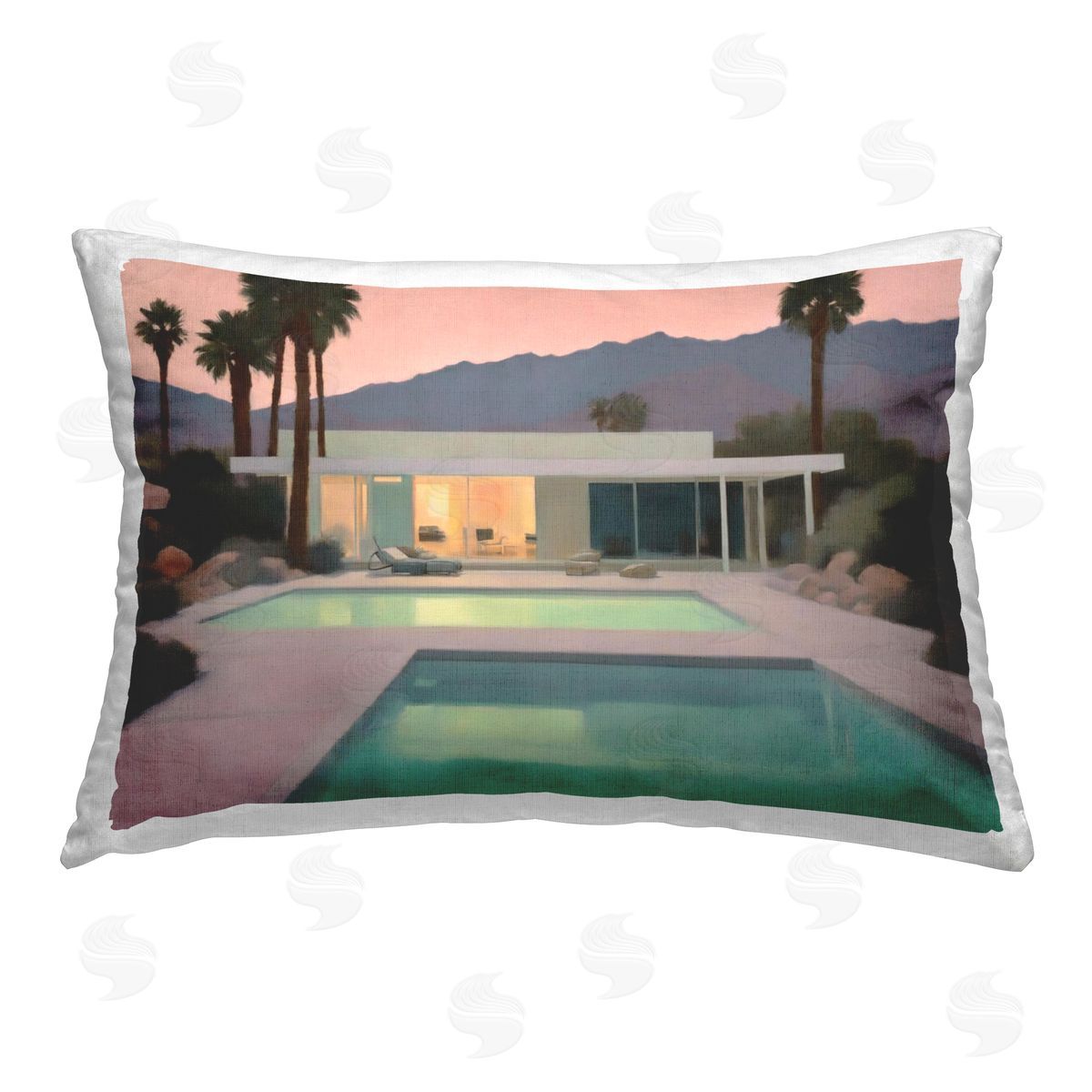 Noah Bay Tranquil Pool at Sunset Printed Plush Polyester Throw Pillow