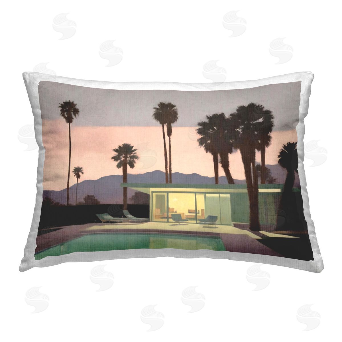 Noah Bay Pool Surrounded by Palms Printed Plush Polyester Throw Pillow