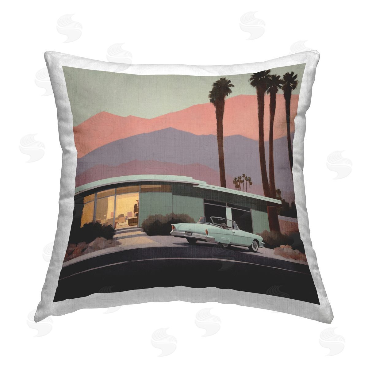 Noah Bay Tropical House & Car Printed Plush Polyester Throw Pillow