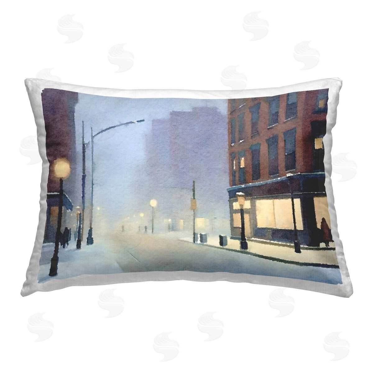 Noah Bay Misty Winter City Street Printed Plush Polyester Throw Pillow