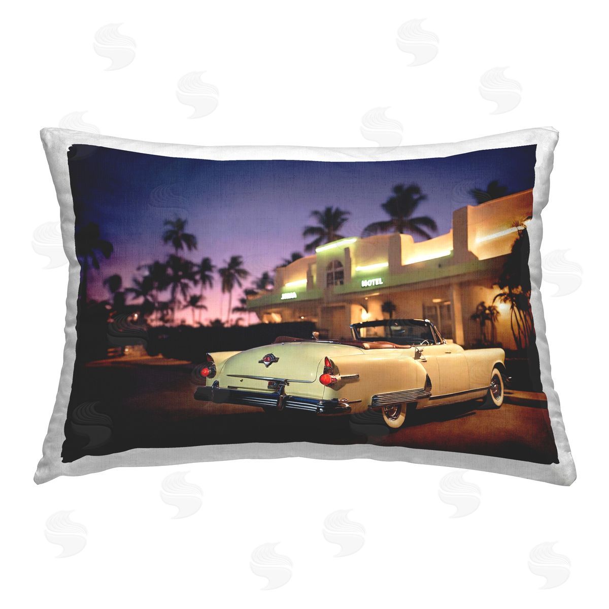 Noah Bay Antique Car Tropical Motel Printed Plush Polyester Throw Pillow