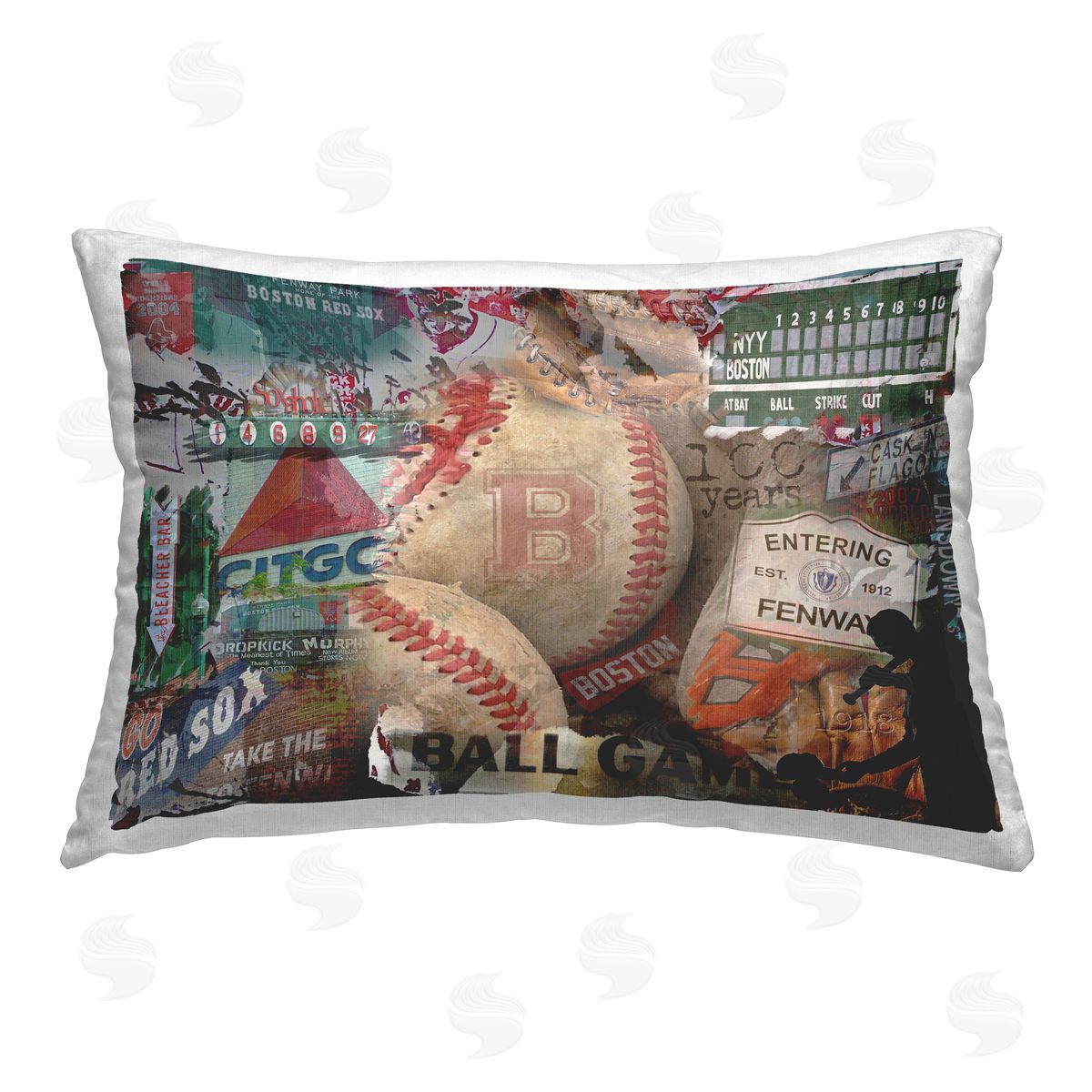 Graffitee Studios Entering Fenway Baseball Collage Printed Plush Polyester Throw Pillow