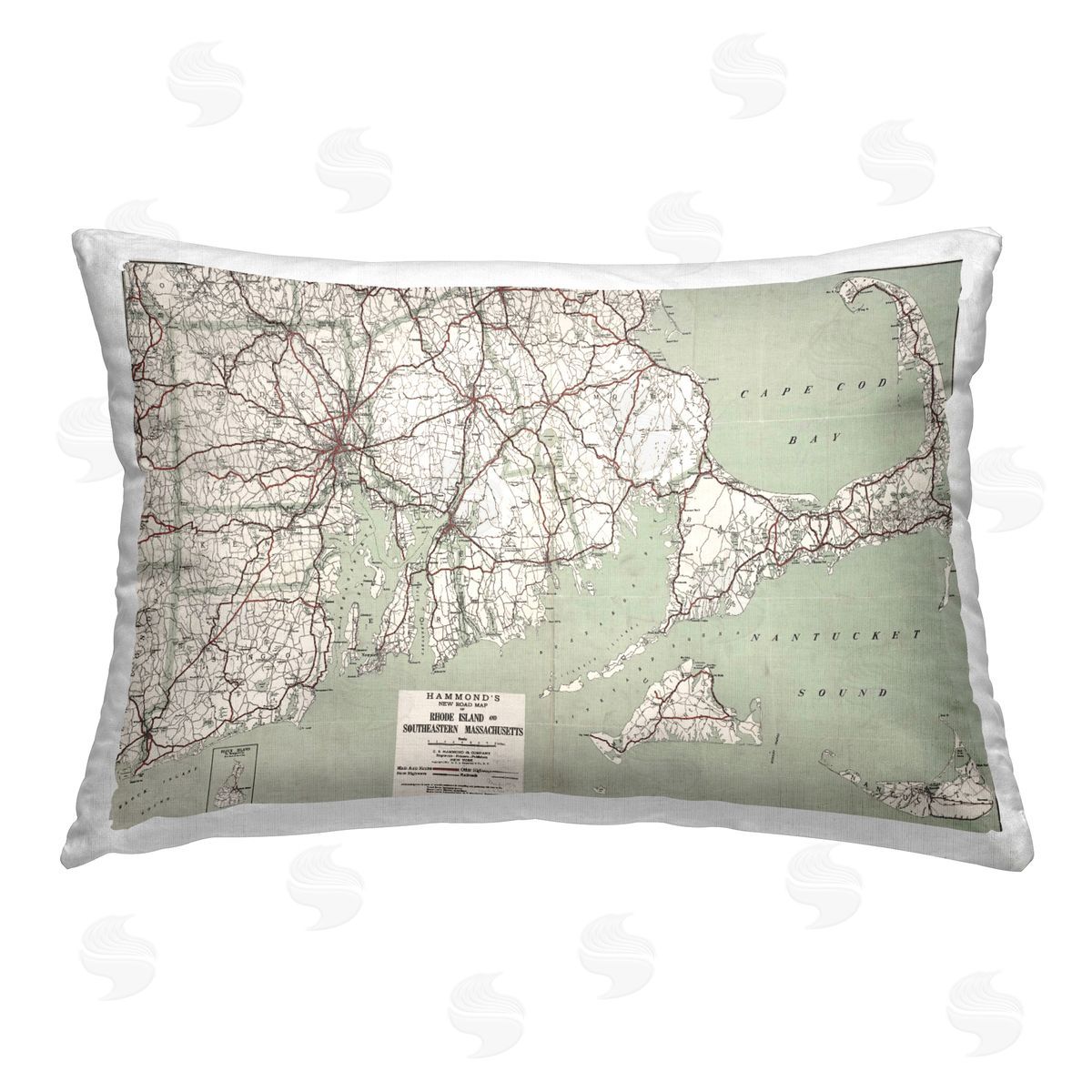 Graffitee Studios Cape Cod & RI Map Printed Plush Polyester Throw Pillow