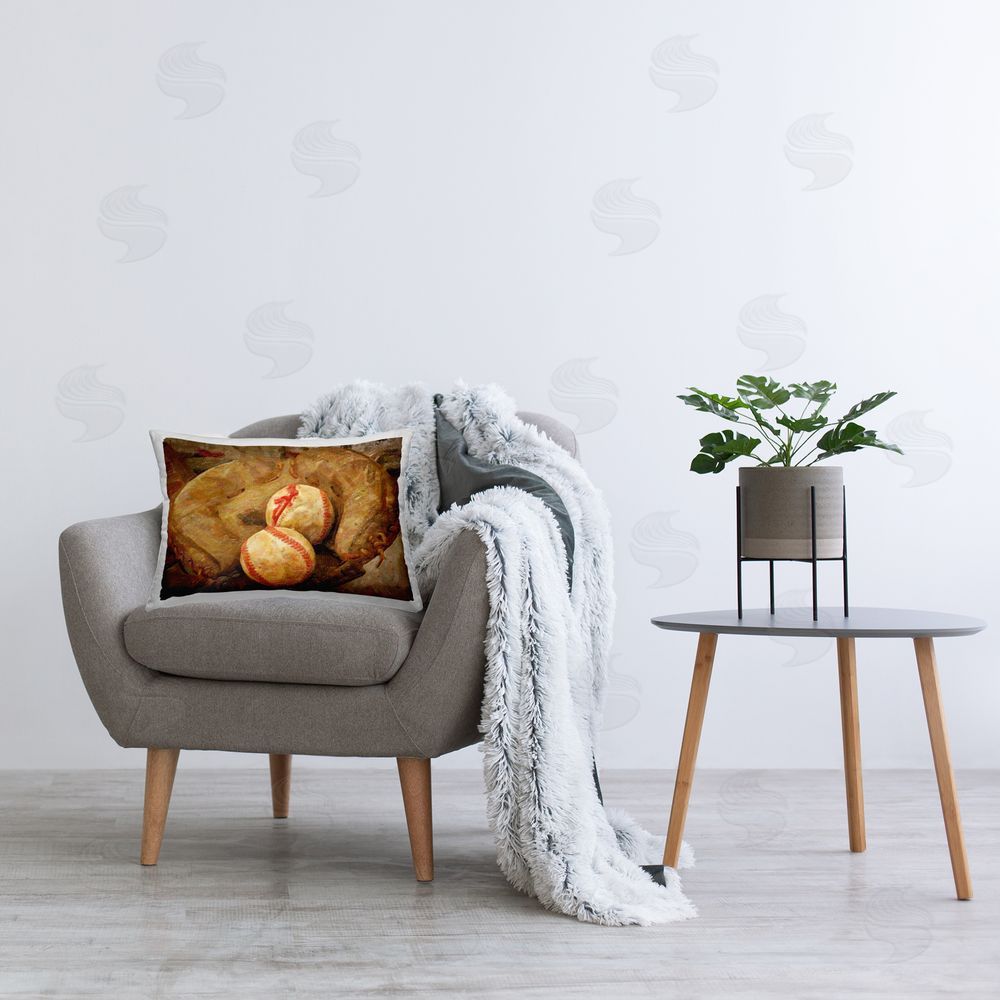 Graffitee Studios Baseball Catchers Mitt & Ball Printed Plush Polyester Throw Pillow On Chair