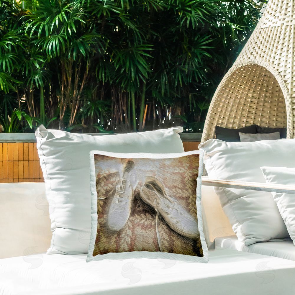 Graffitee Studios Vintage Classic High Tops Outdoor Quick-Dry Polyester Printed Throw Pillow in Back Yard