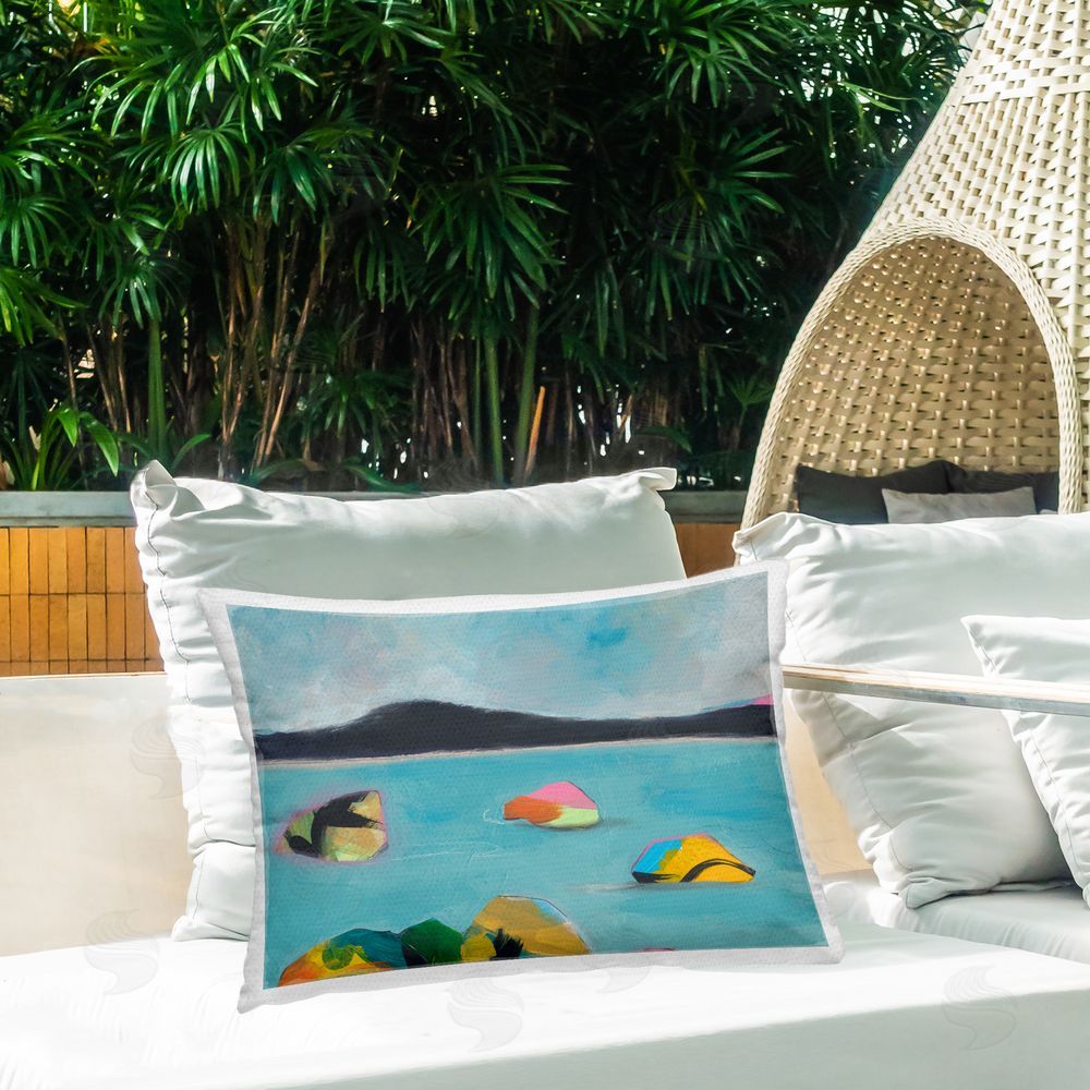 Jan Weiss Abstract Sea Buoys Outdoor Quick-Dry Polyester Printed Throw Pillow in Back Yard