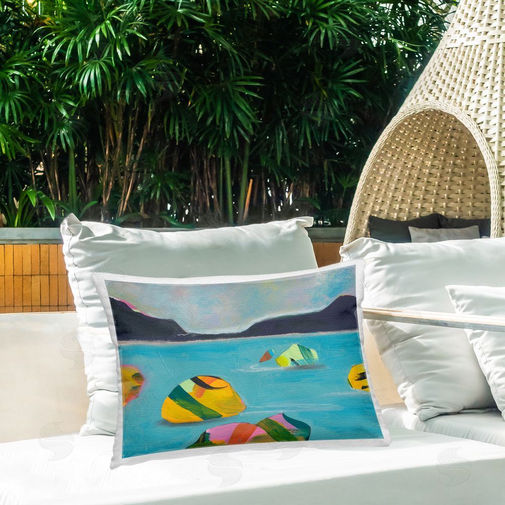 Jan Weiss Sea Buoys Floating Outdoor Quick-Dry Polyester Printed Throw Pillow in Back Yard