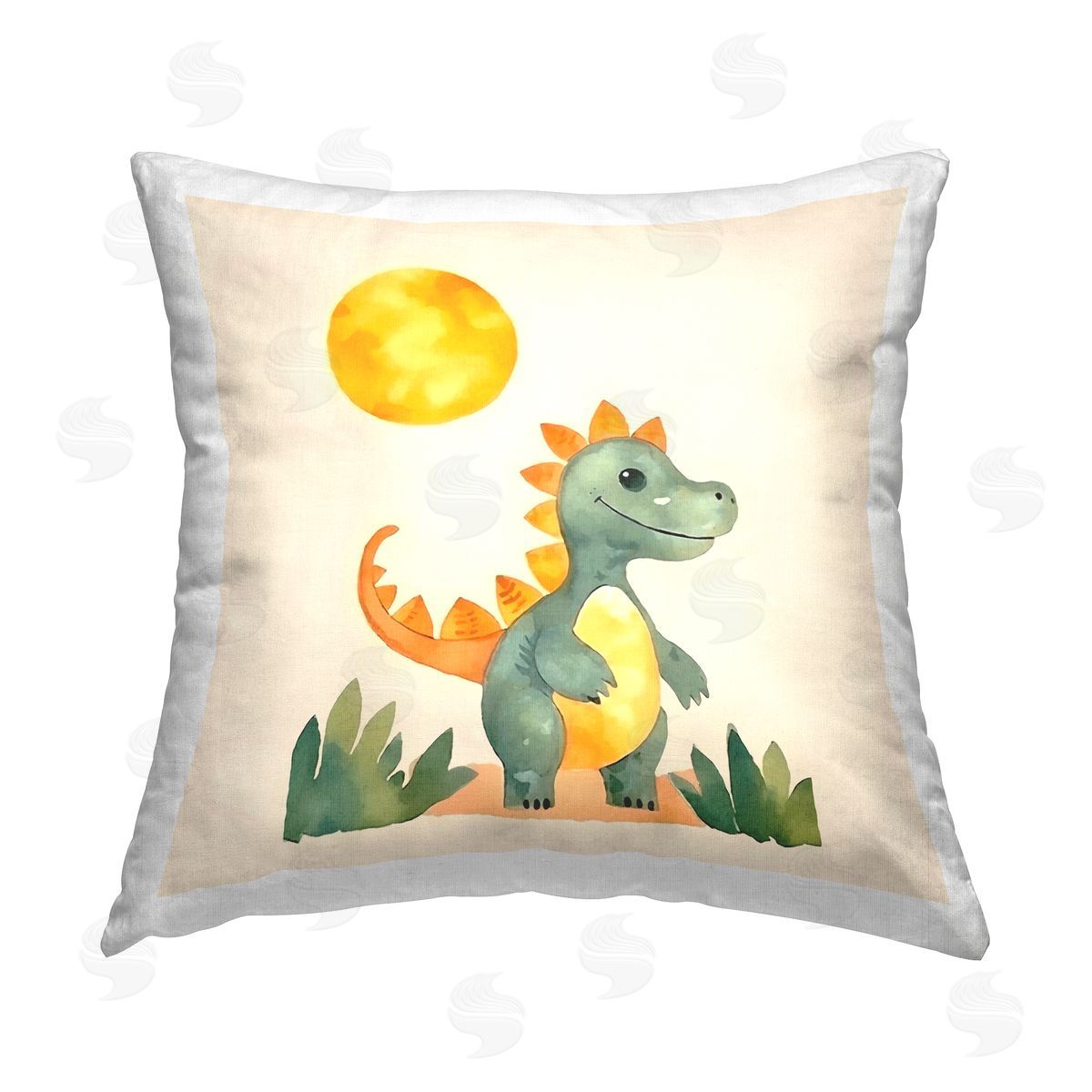 Andrea Haase Happy Dinosaur & Sun Printed Plush Polyester Throw Pillow