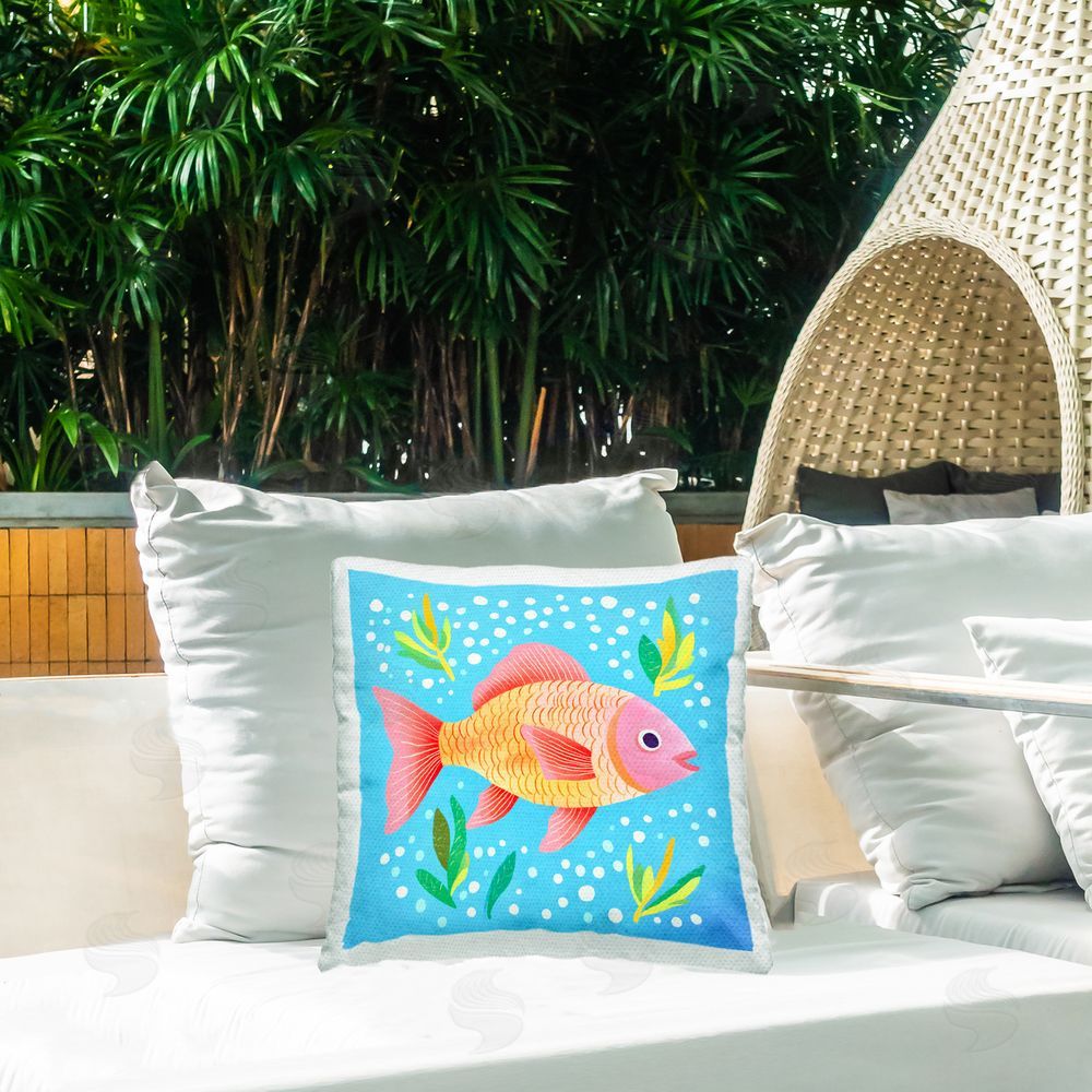 Andrea Haase Happy Fish Underwater Outdoor Quick-Dry Polyester Printed Throw Pillow in Back Yard