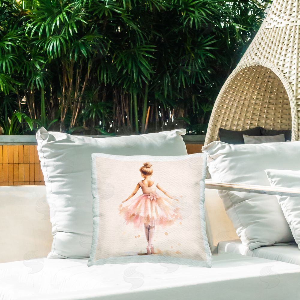 Andrea Haase Stepping Ballerina in Tutu Outdoor Quick-Dry Polyester Printed Throw Pillow in Back Yard