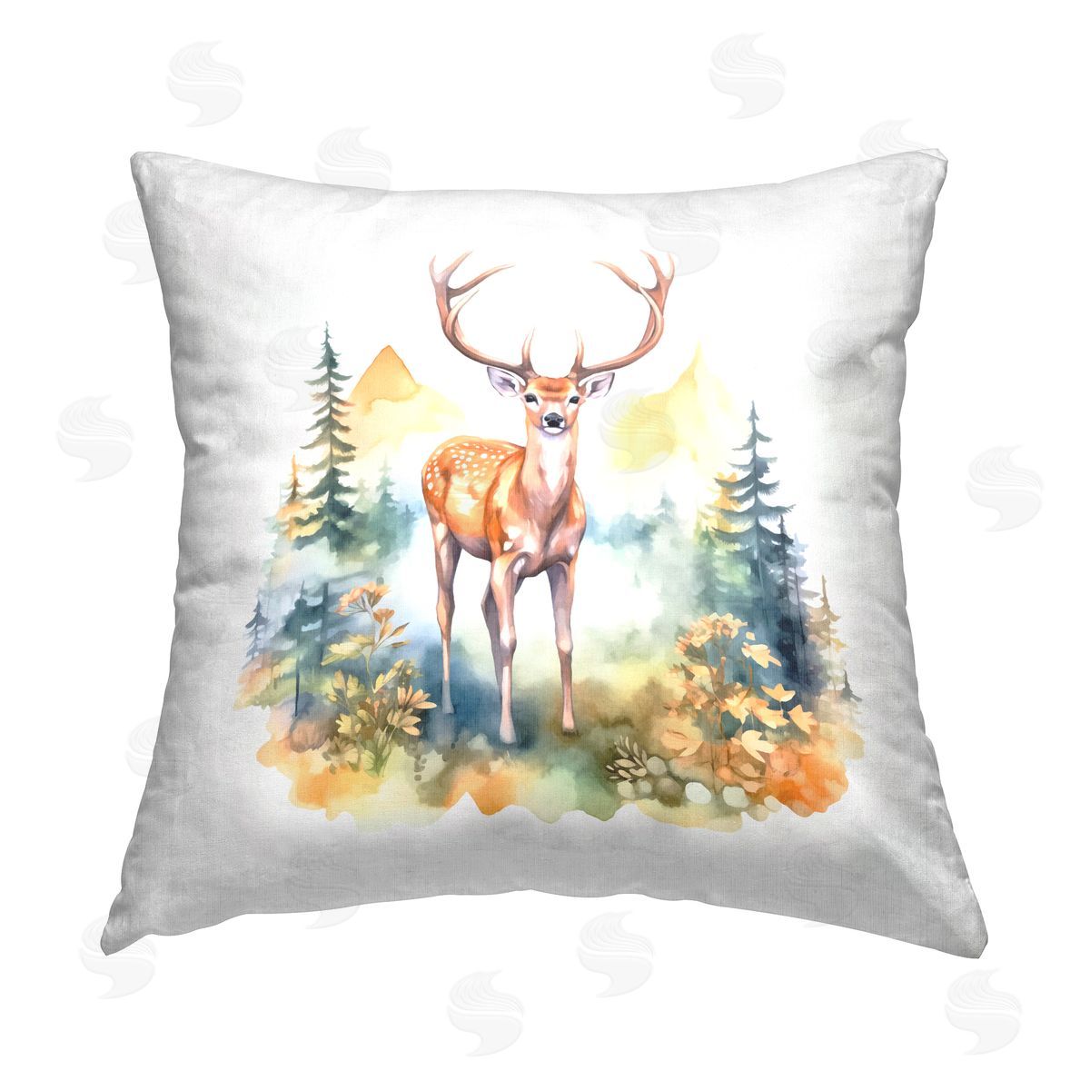 Andrea Haase Wild Deer with Mountains Printed Plush Polyester Throw Pillow