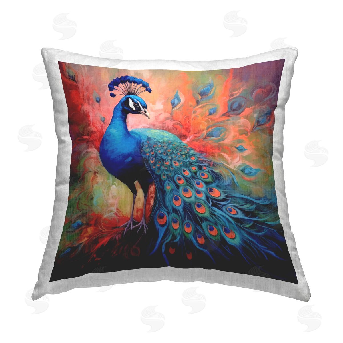 Lazar Studio Feathered Fantasy Peacock Printed Plush Polyester Throw Pillow