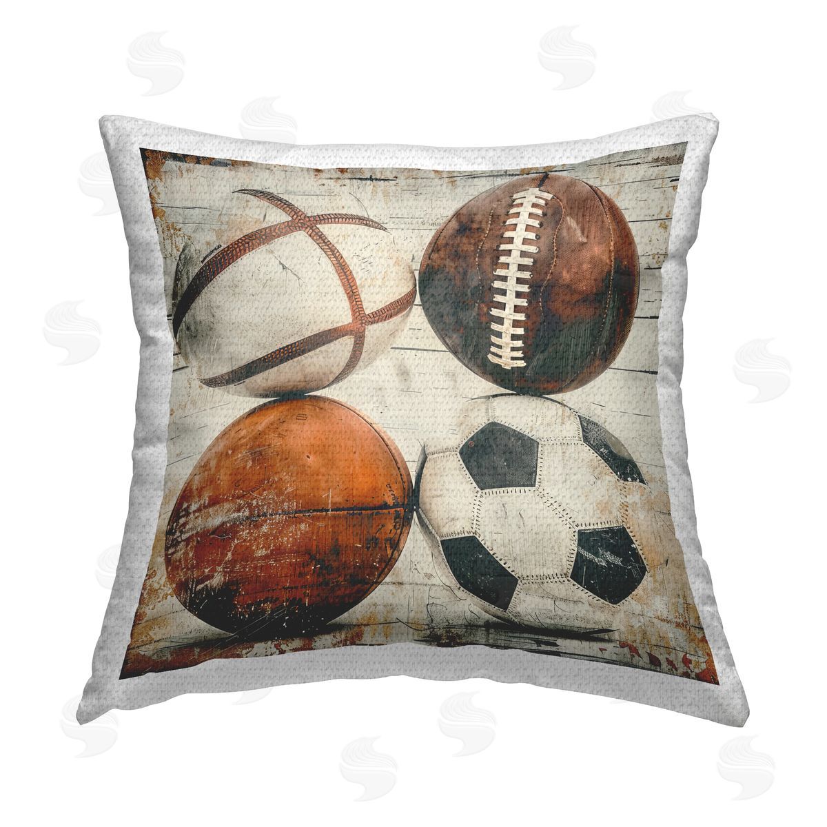 Lazar Studio Rustic Sports Balls Outdoor Quick-Dry Polyester Printed Throw Pillow