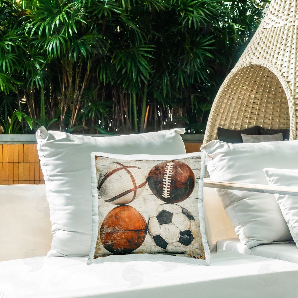 Lazar Studio Rustic Sports Balls Outdoor Quick-Dry Polyester Printed Throw Pillow in Back Yard