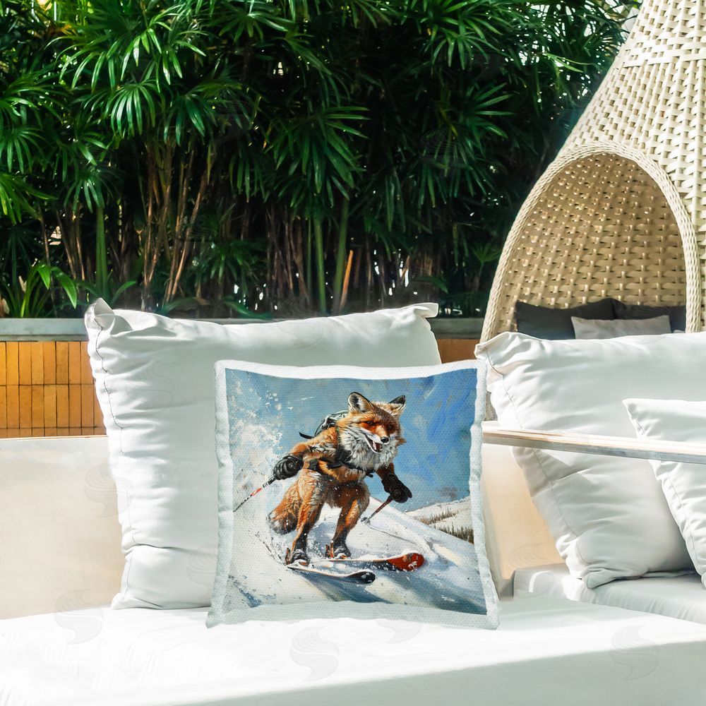 Lazar Studio Skiing Slopes Fox Outdoor Quick-Dry Polyester Printed Throw Pillow in Back Yard