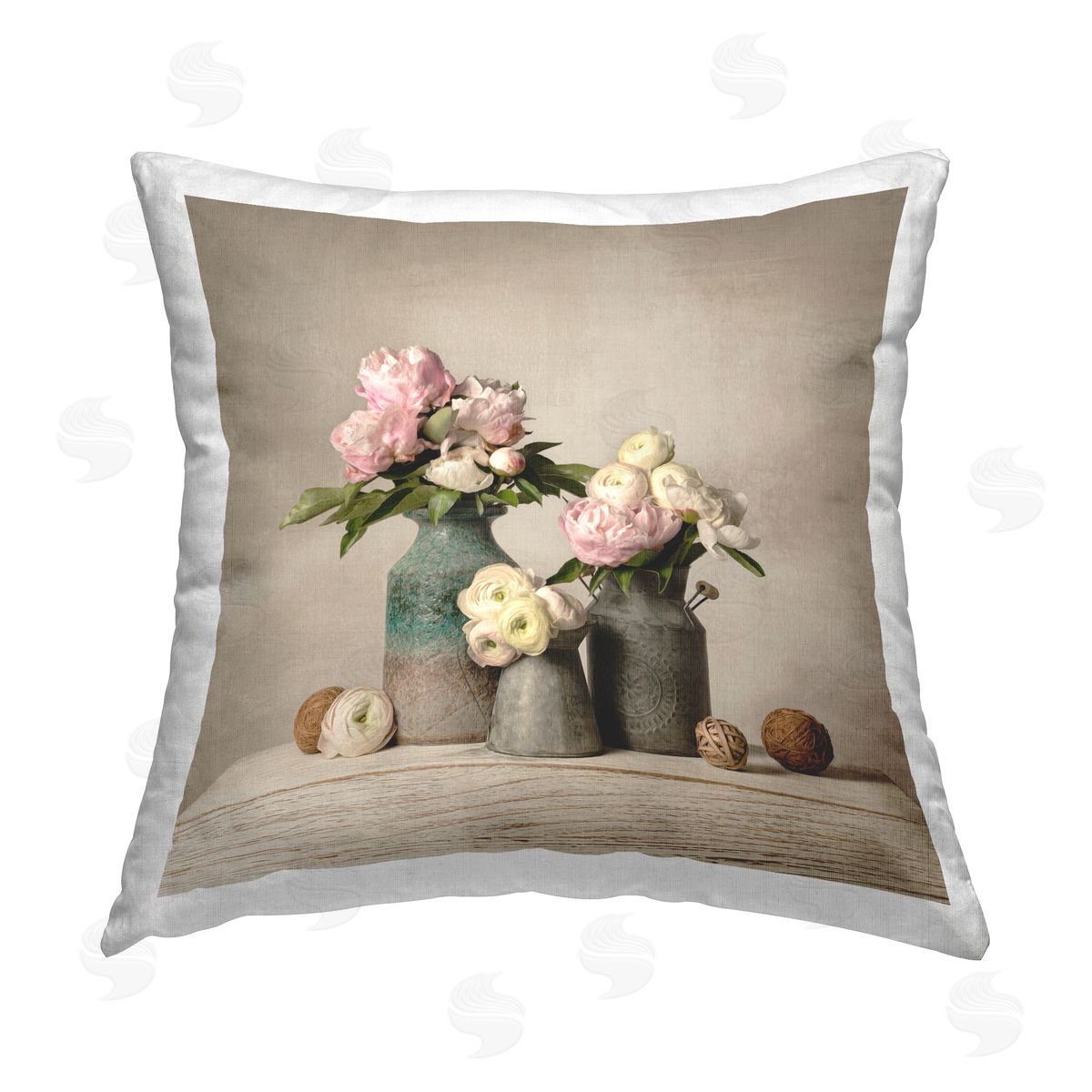 Leah McLean Three Spring Blooms Printed Plush Polyester Throw Pillow