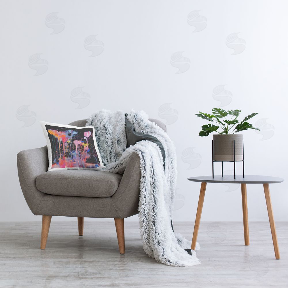 Nuk Nalandro Bold Otherworldly Blossoms Printed Plush Polyester Throw Pillow On Chair