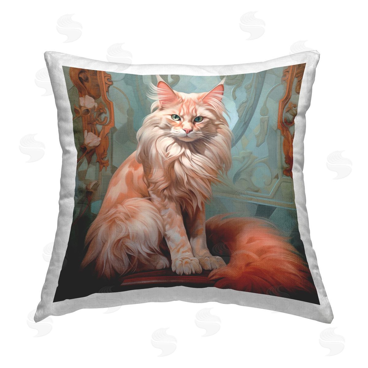Steve Hunziker Cat Nouveau Portrait Printed Plush Polyester Throw Pillow