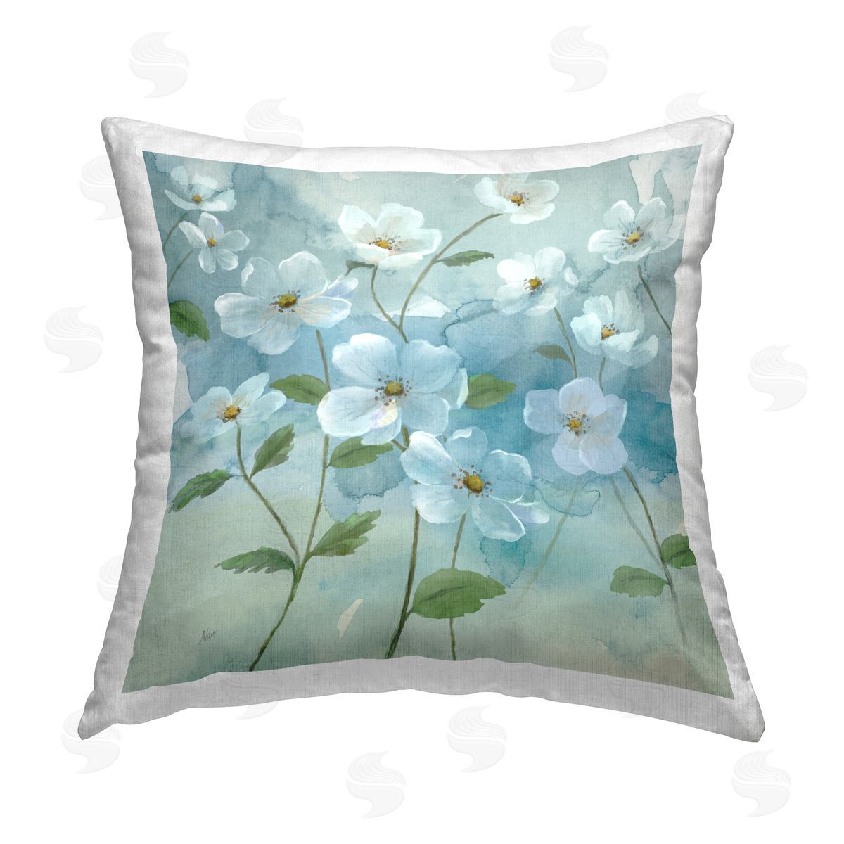 Nan Bountiful White Flowers Printed Plush Polyester Throw Pillow