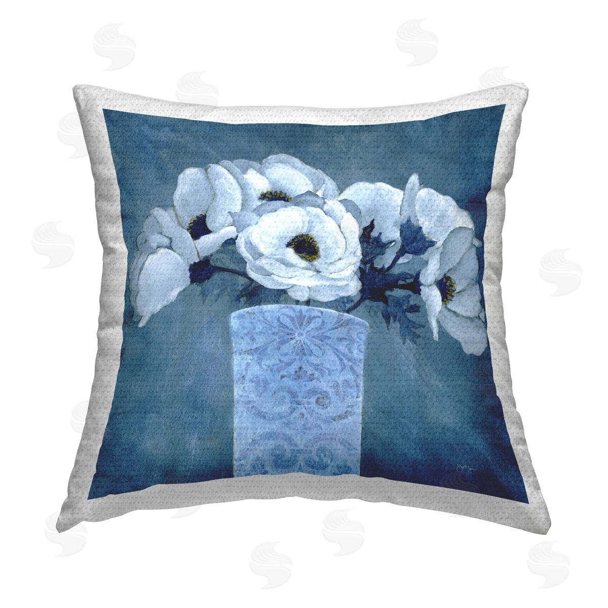 Janet Tava Patterned Vase Flowers Outdoor Quick-Dry Polyester Printed Throw Pillow