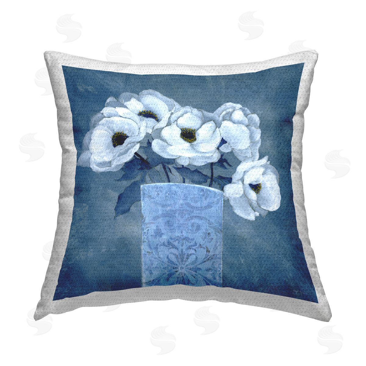 Janet Tava Ornate Vase Flowers Outdoor Quick-Dry Polyester Printed Throw Pillow