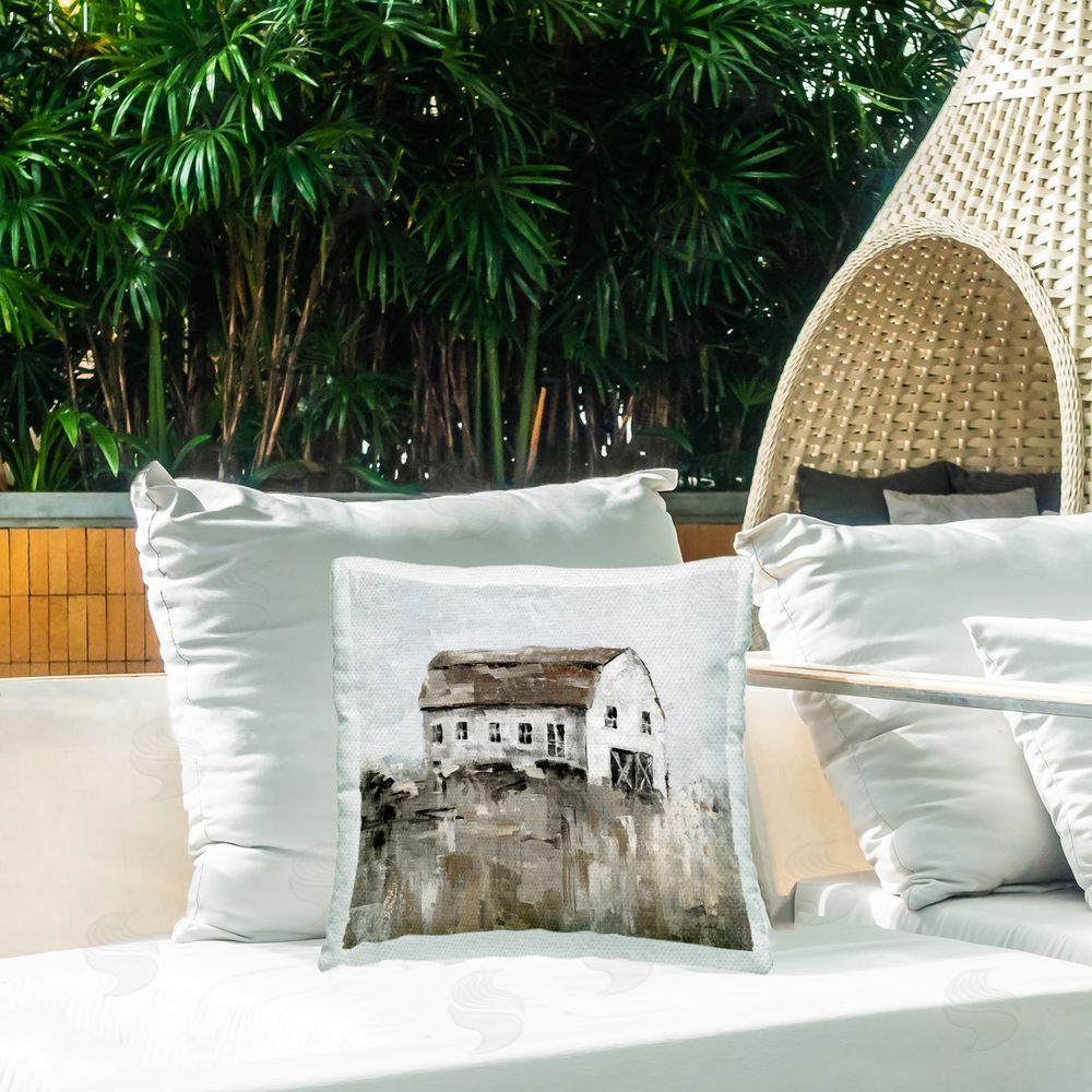 Sally Swatland Rustic Muted Farmhouse Outdoor Quick-Dry Polyester Printed Throw Pillow in Back Yard