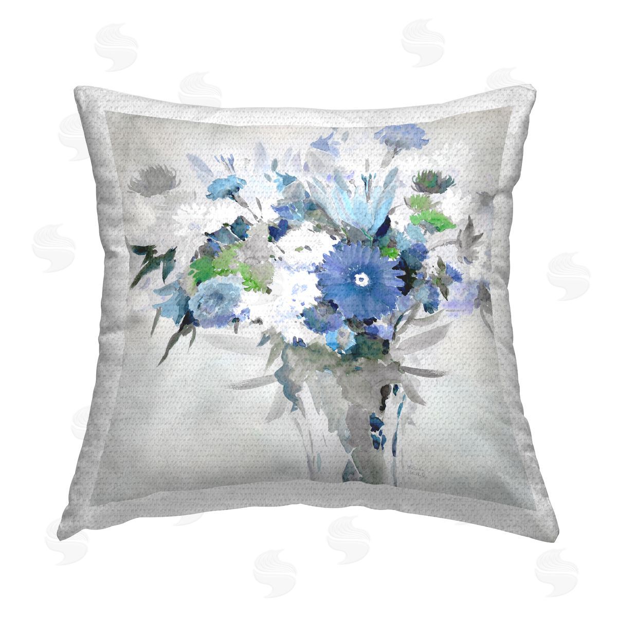 Theresa Troise Heidel Bustling Blue Bouquet Outdoor Quick-Dry Polyester Printed Throw Pillow