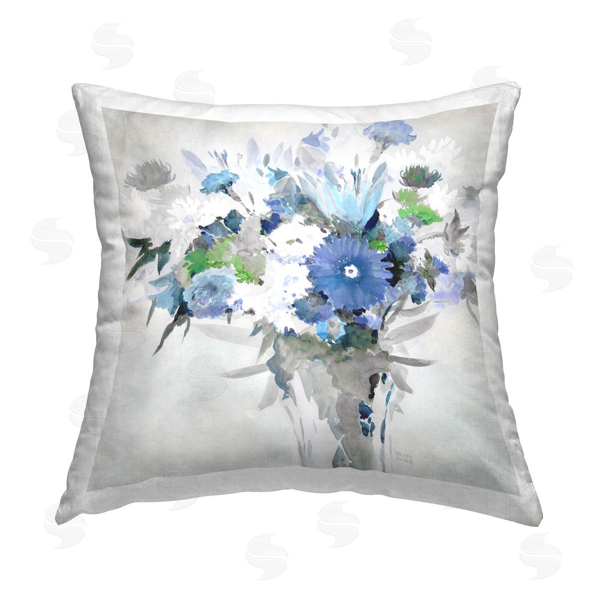 Theresa Troise Heidel Bustling Blue Bouquet Printed Plush Polyester Throw Pillow