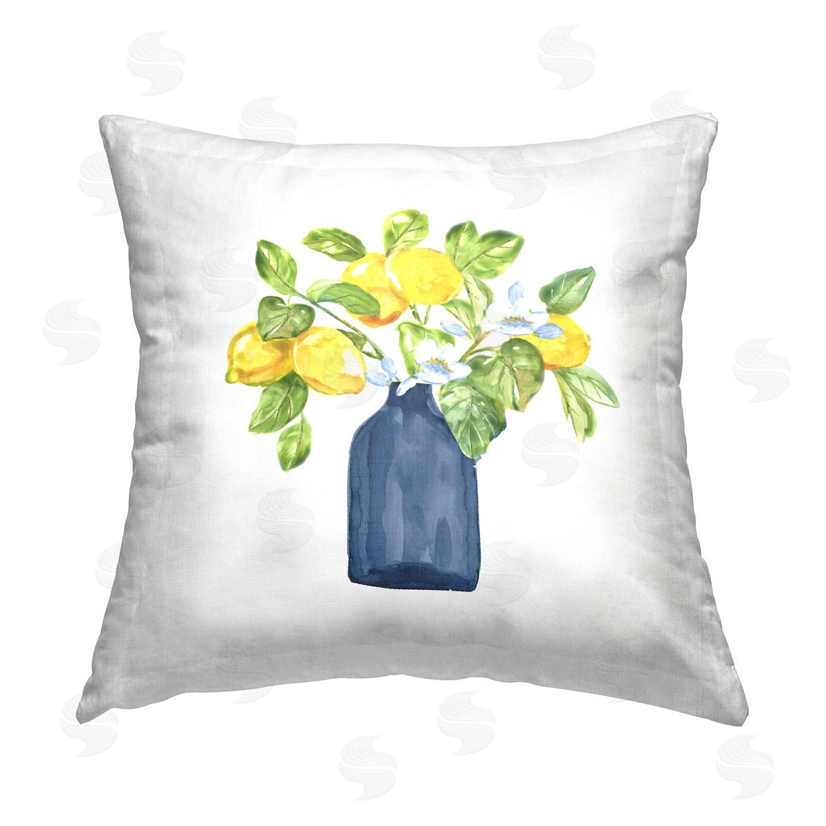 Nan Lemon Branches in Blue Printed Plush Polyester Throw Pillow