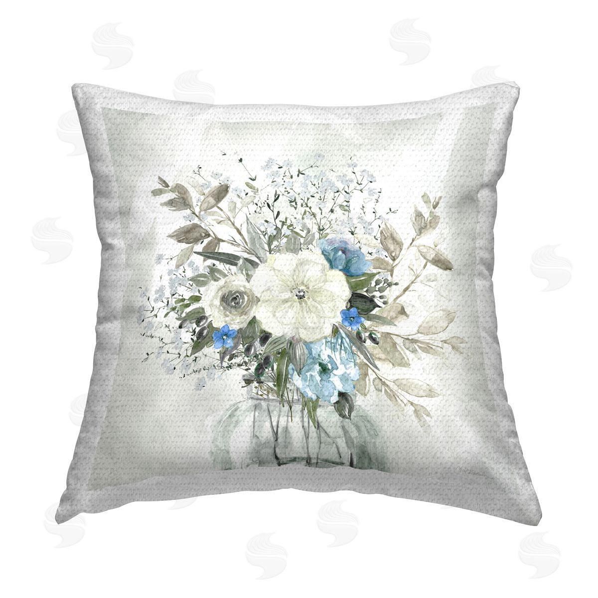 Carol Robinson Charming Blue Bouquet Outdoor Quick-Dry Polyester Printed Throw Pillow