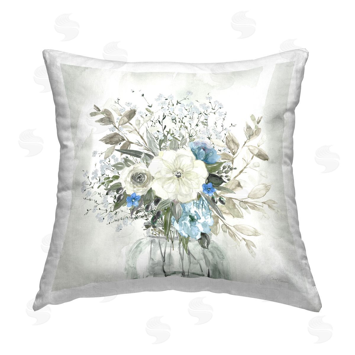 Carol Robinson Charming Blue Bouquet Printed Plush Polyester Throw Pillow