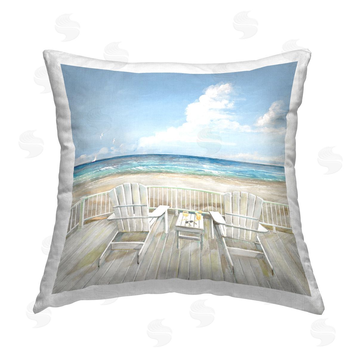 Ruane Manning Seats Overlooking Beach Printed Plush Polyester Throw Pillow