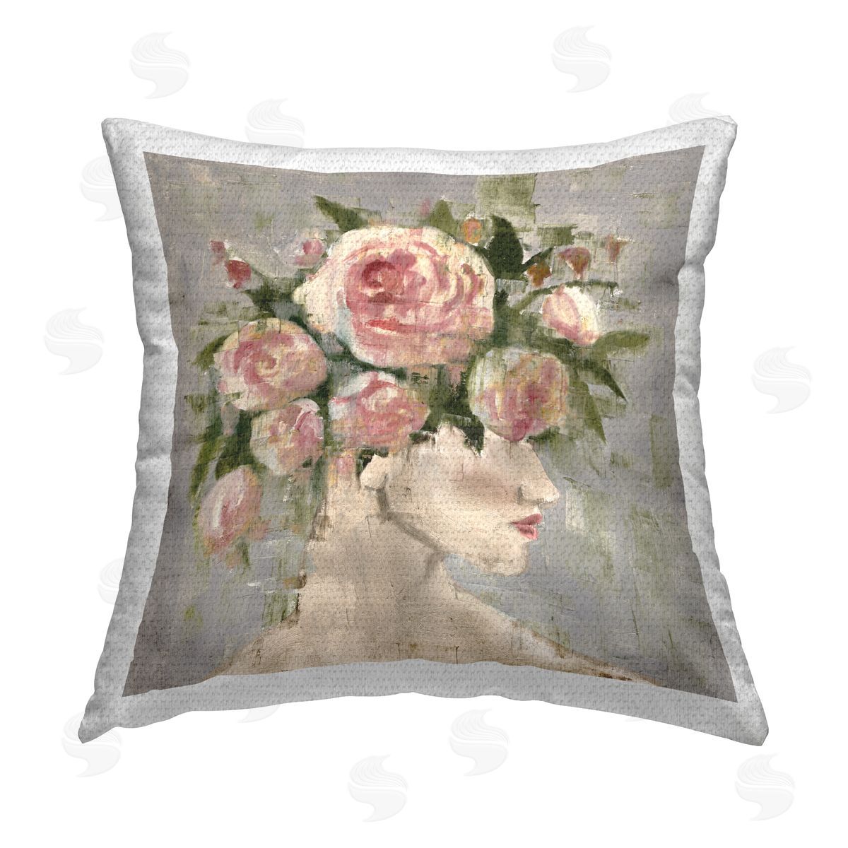 Charity Henderson Abstract Woman with Roses Outdoor Quick-Dry Polyester Printed Throw Pillow