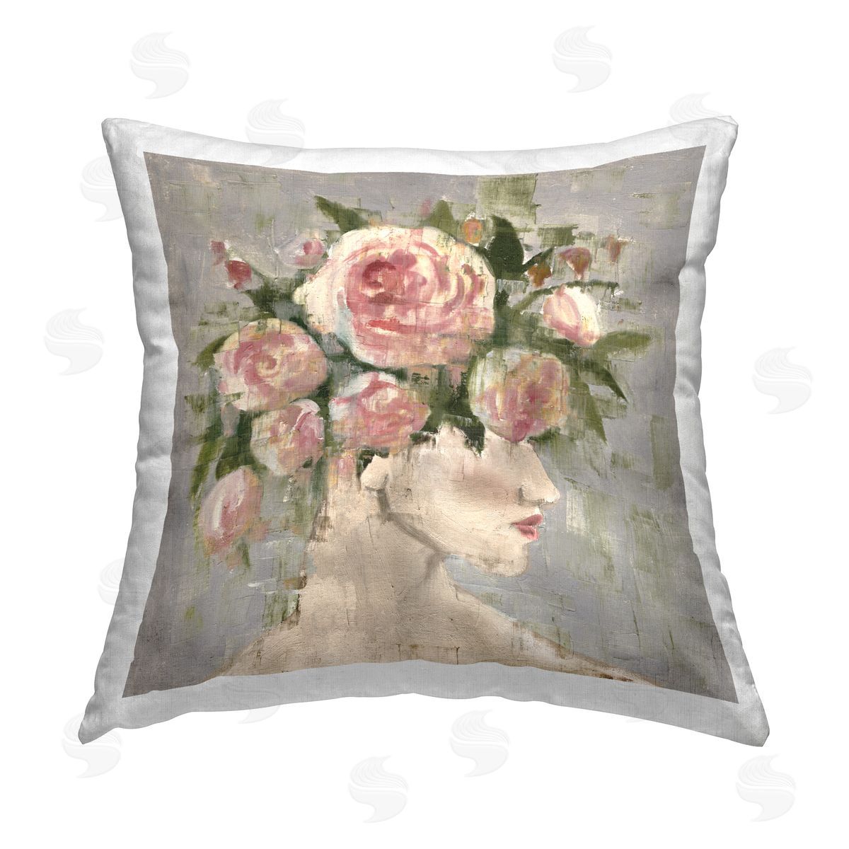 Charity Henderson Abstract Woman with Roses Printed Plush Polyester Throw Pillow
