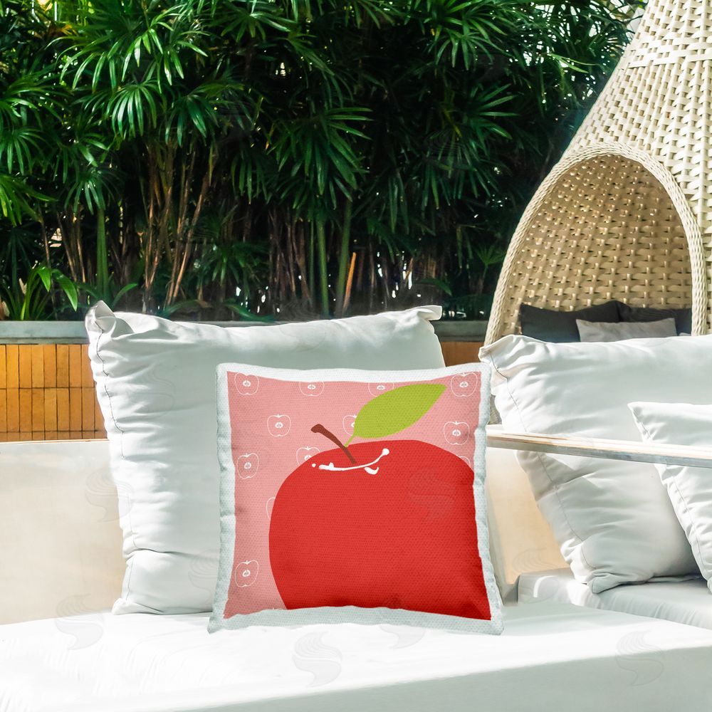 Daniela Santiago Bright Apple Fruit Outdoor Quick-Dry Polyester Printed Throw Pillow in Back Yard