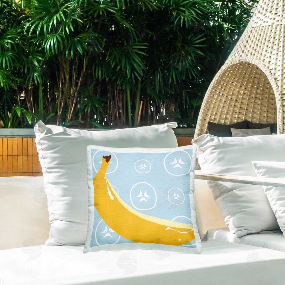 Daniela Santiago Bright Banana Fruit Outdoor Quick-Dry Polyester Printed Throw Pillow in Back Yard