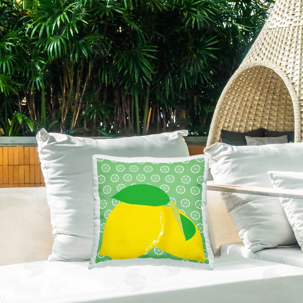 Daniela Santiago Bright Lemon Fruit Outdoor Quick-Dry Polyester Printed Throw Pillow in Back Yard