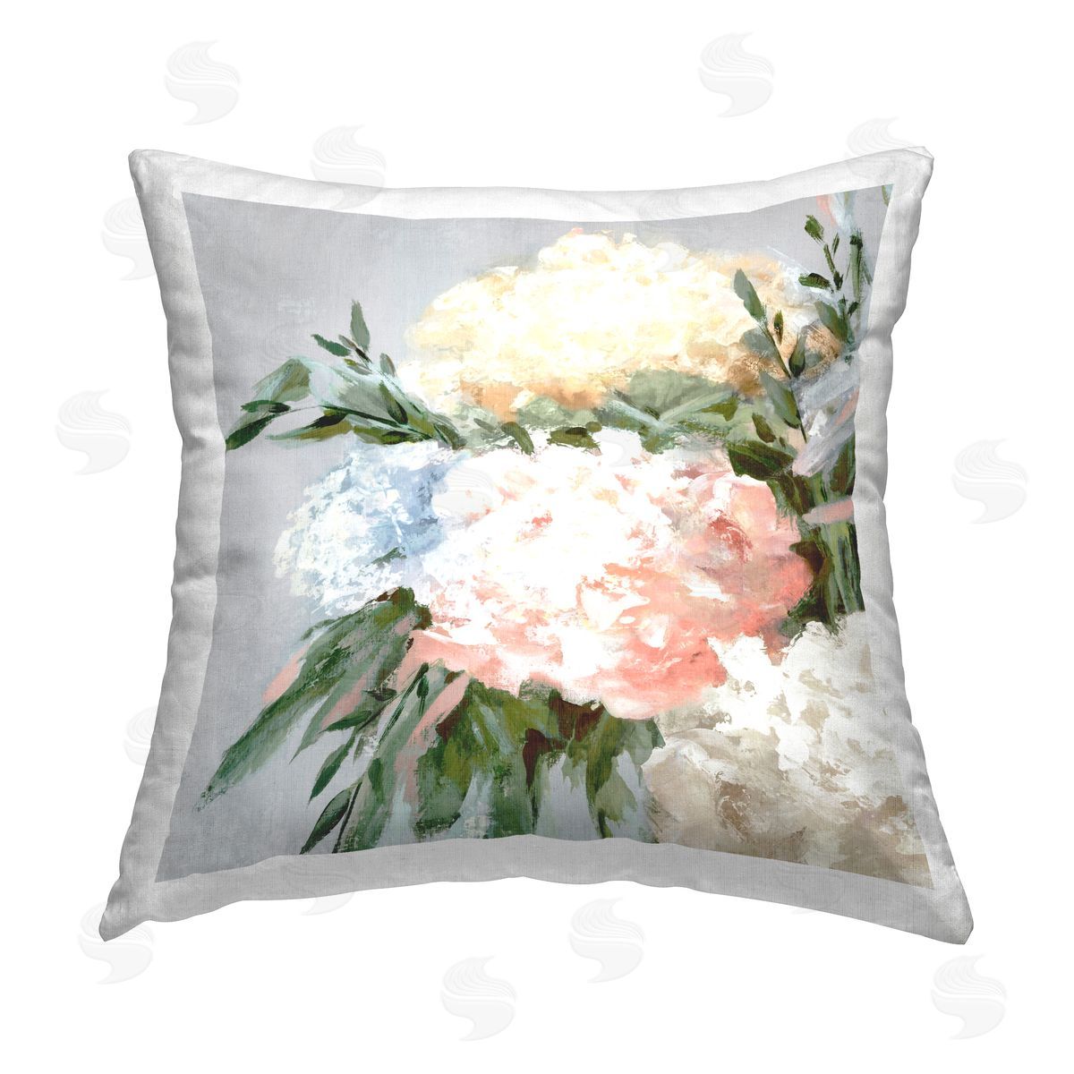 Alex Black Pastel Hydrangea Blossoms Printed Plush Polyester Throw Pillow