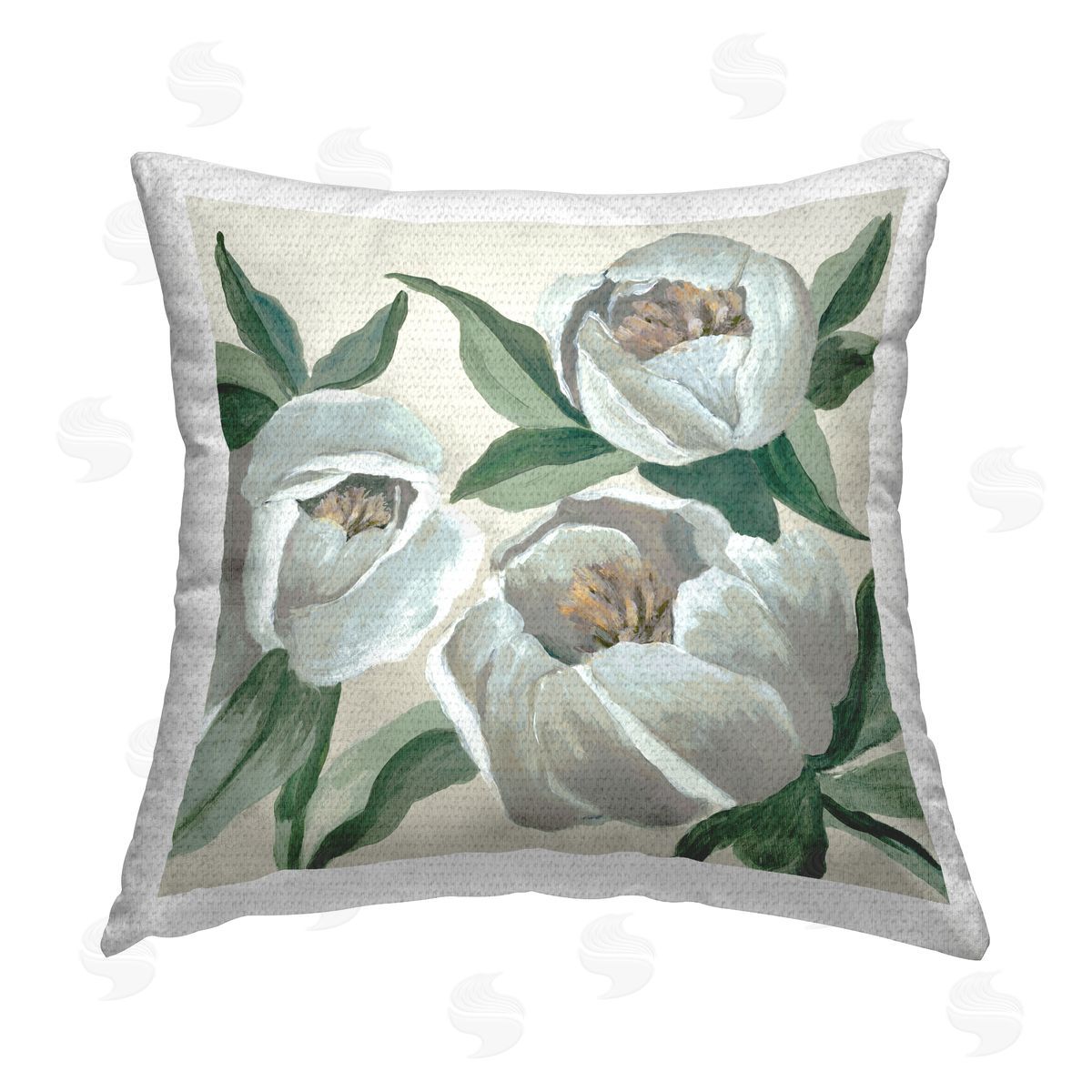 Jacob Q Round White Peonies Outdoor Quick-Dry Polyester Printed Throw Pillow