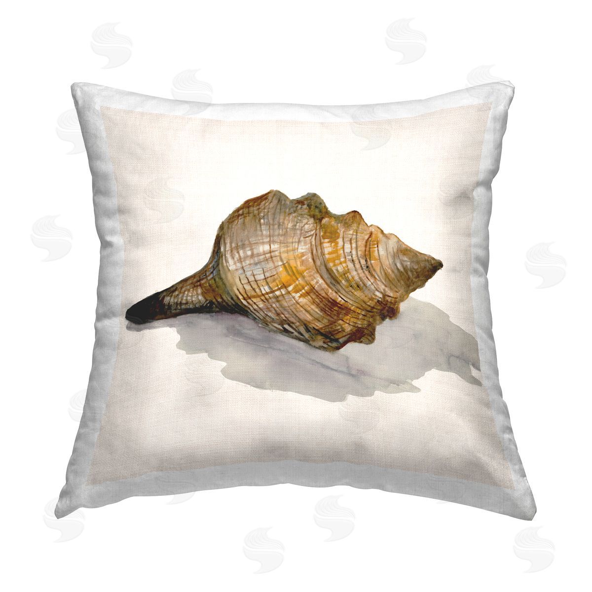 Jacob Q Conch Shell on Beige Printed Plush Polyester Throw Pillow