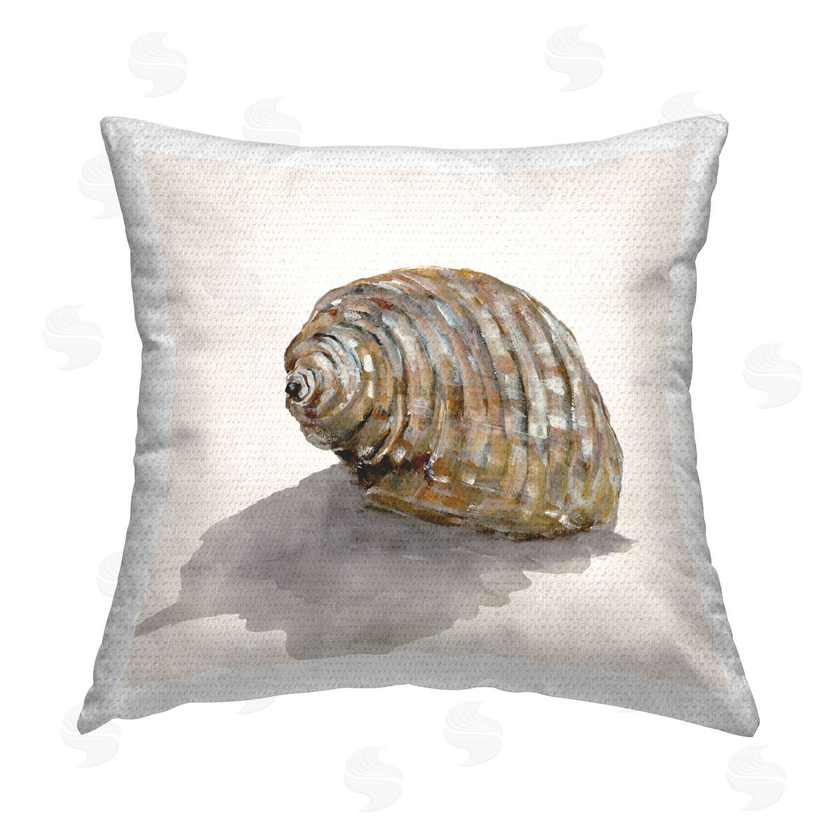 Jacob Q Curved Seashell on Beige Outdoor Quick-Dry Polyester Printed Throw Pillow
