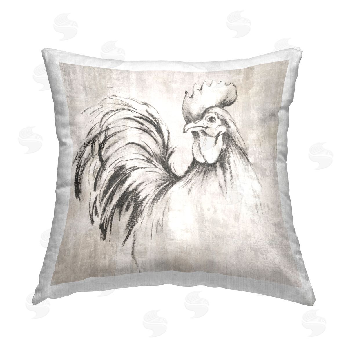 Eli Jones Rooster Sketch Impression Printed Plush Polyester Throw Pillow