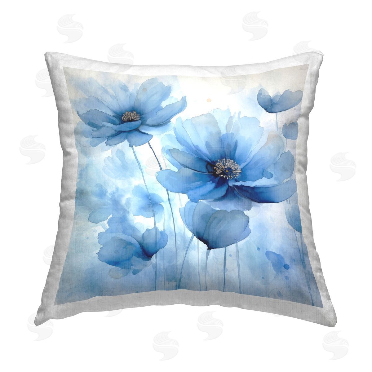 Irena Orlov Mystical Blue Poppies Printed Plush Polyester Throw Pillow