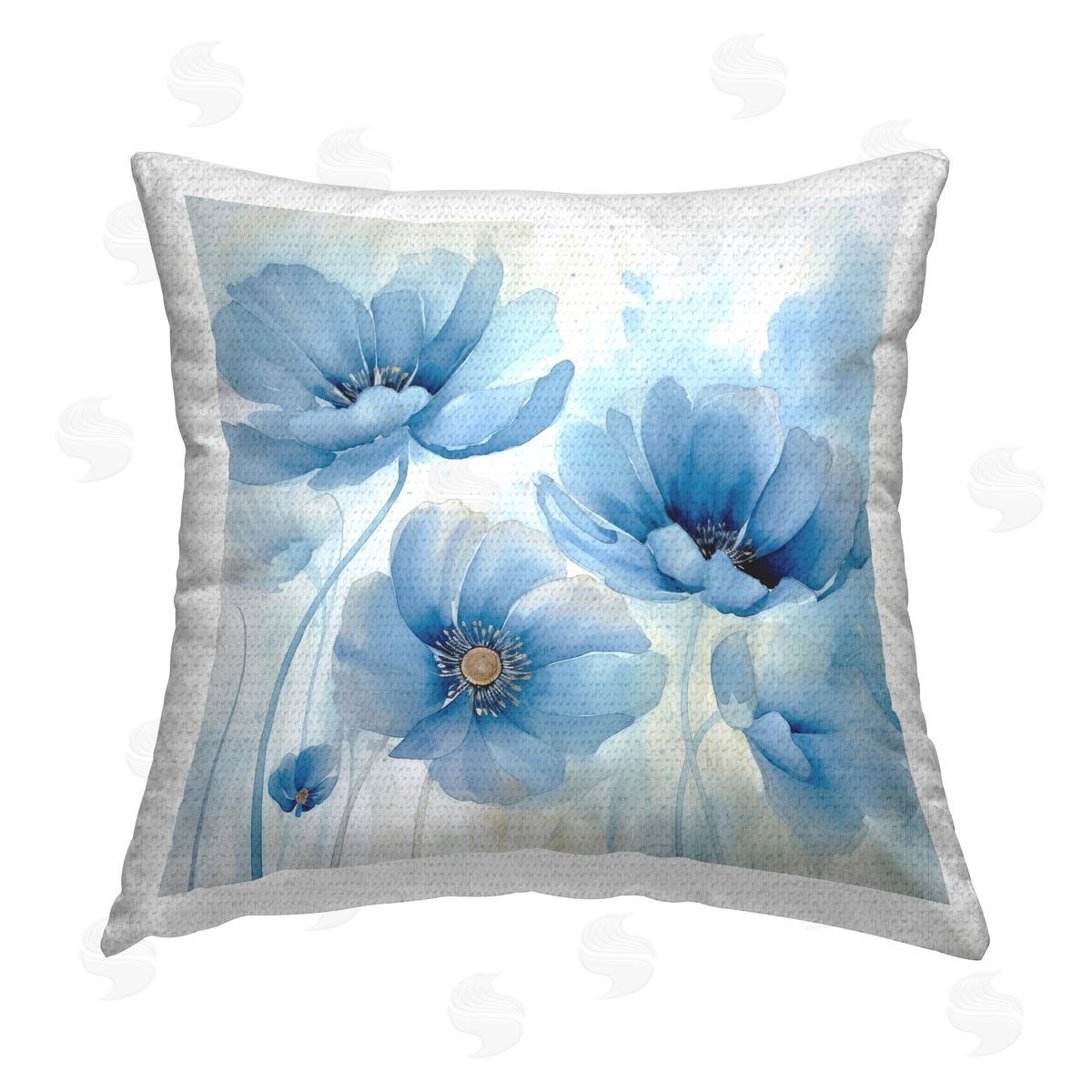 Irena Orlov Blue Poppies Ombre Outdoor Quick-Dry Polyester Printed Throw Pillow