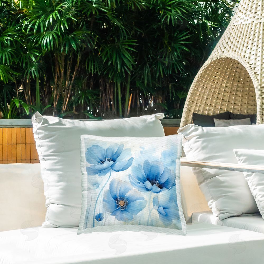 Irena Orlov Blue Poppies Ombre Outdoor Quick-Dry Polyester Printed Throw Pillow in Back Yard