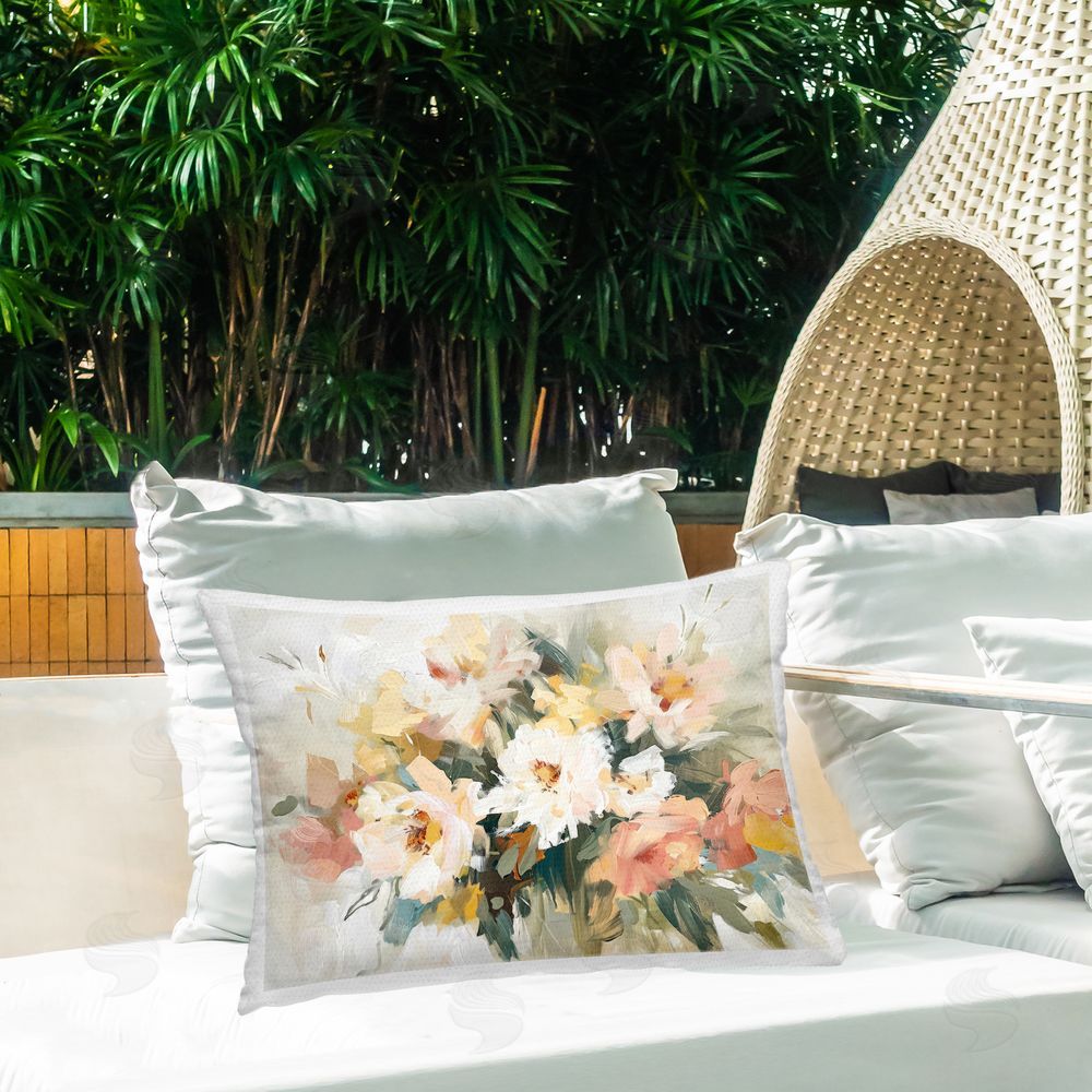 Raymond Powers Brushed Bouquet Blooms Outdoor Quick-Dry Polyester Printed Throw Pillow in Back Yard